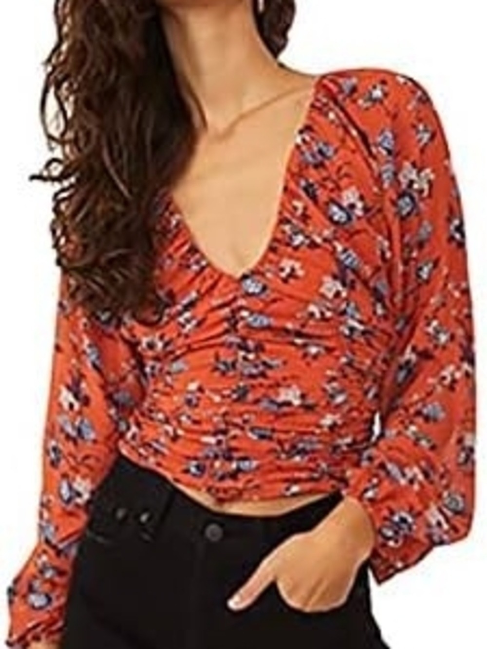 Free People Rust Floral V-Neck Blouse